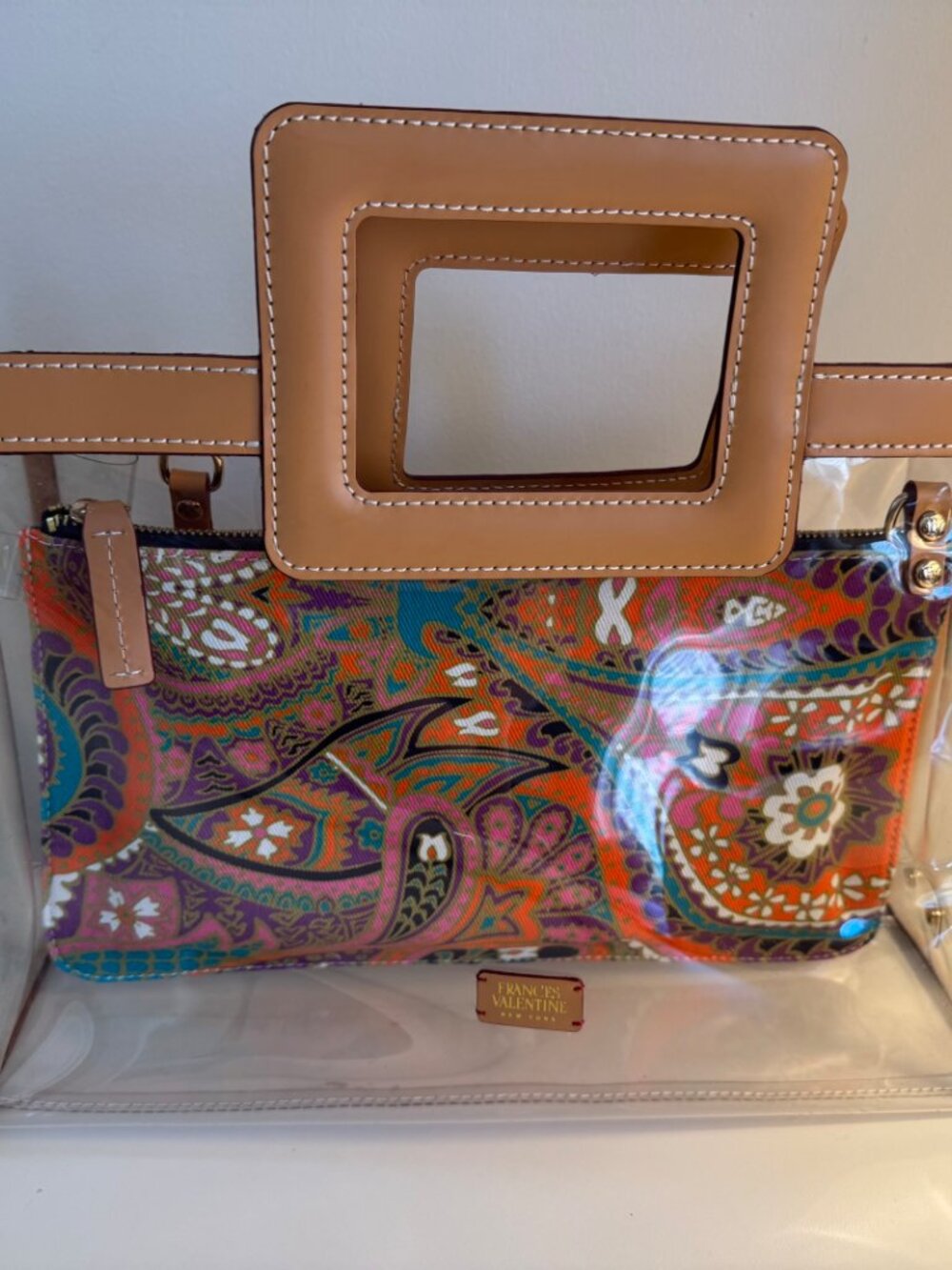 Frances Valentine Large PVC Paisley Clear Shopper Crossbody Bag L/N - Picture 3 of 4